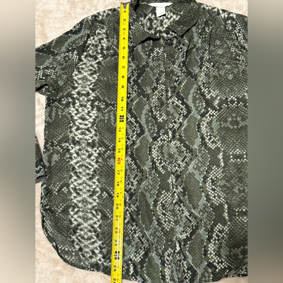 H&M Green Snakeskin Print Long Sleeve Button-Up Blouse - Picture 6 of 9